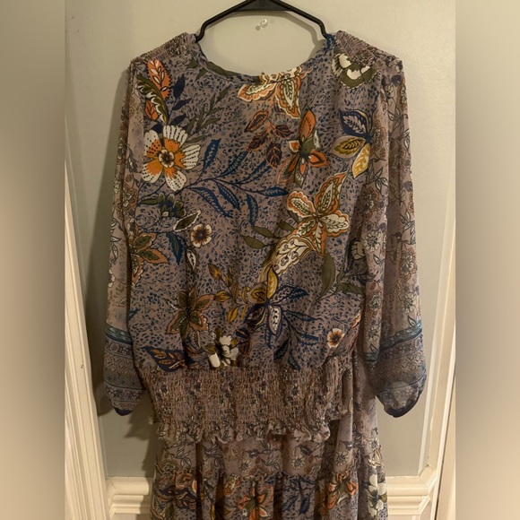 Fig and Flower (Anthropologie)Gray and Orange Smocked Tiered Shirt and Skirt Set - Picture 3 of 9